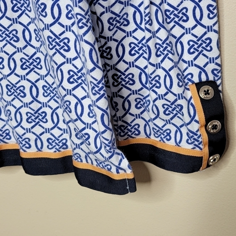 Talbots Factory Blue & White Links Print Top with Ribbon Trim Size Medium - Picture 5 of 5